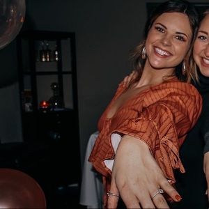 orange striped tie front crop top